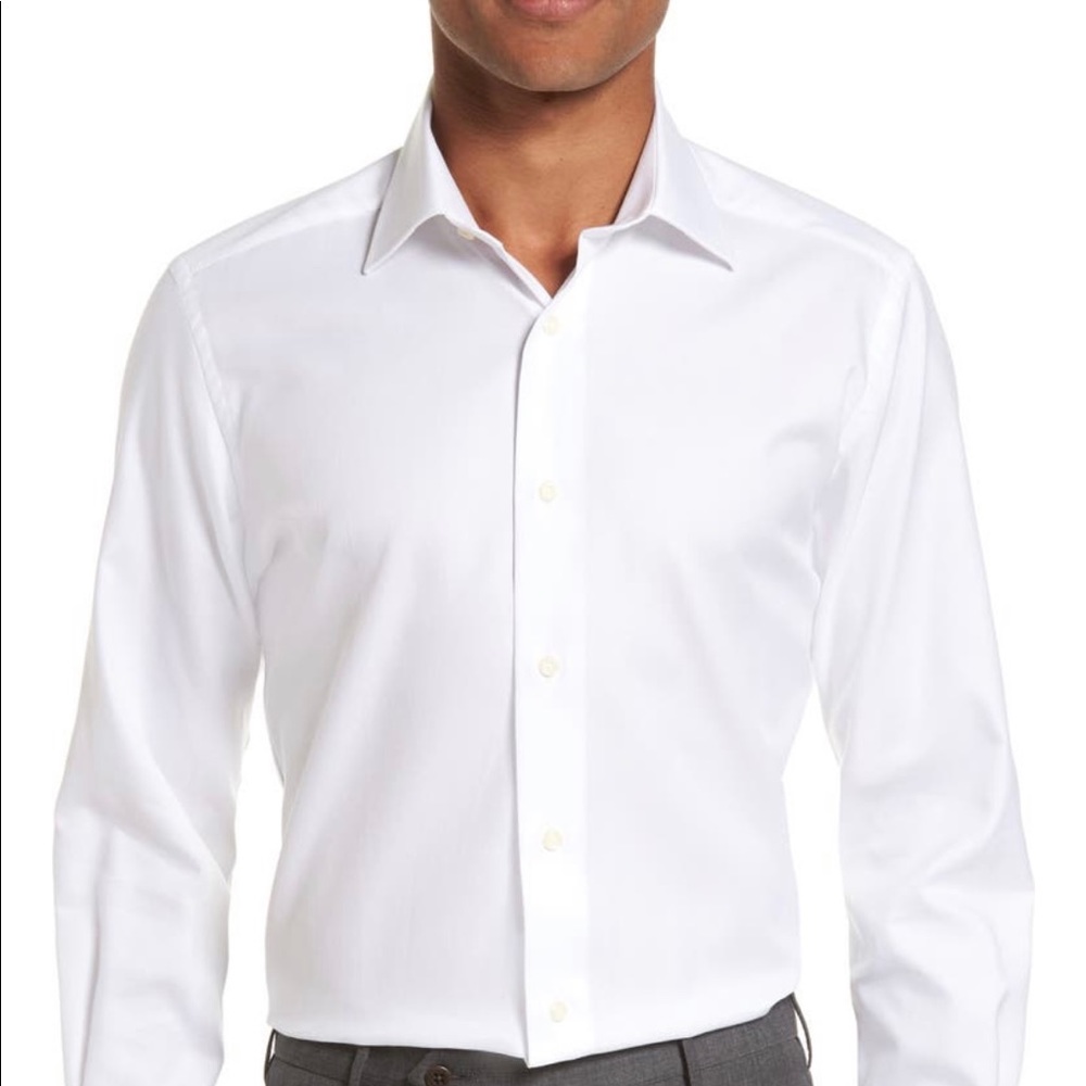 David Donahue Trim Fit Cotton Dress Shirt